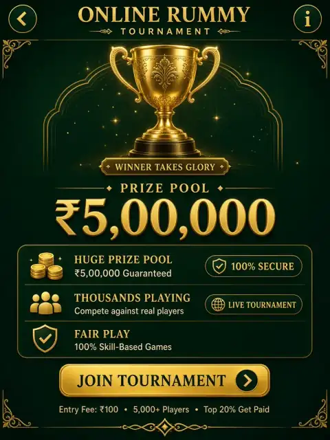 Rummy tournament prize pool screen